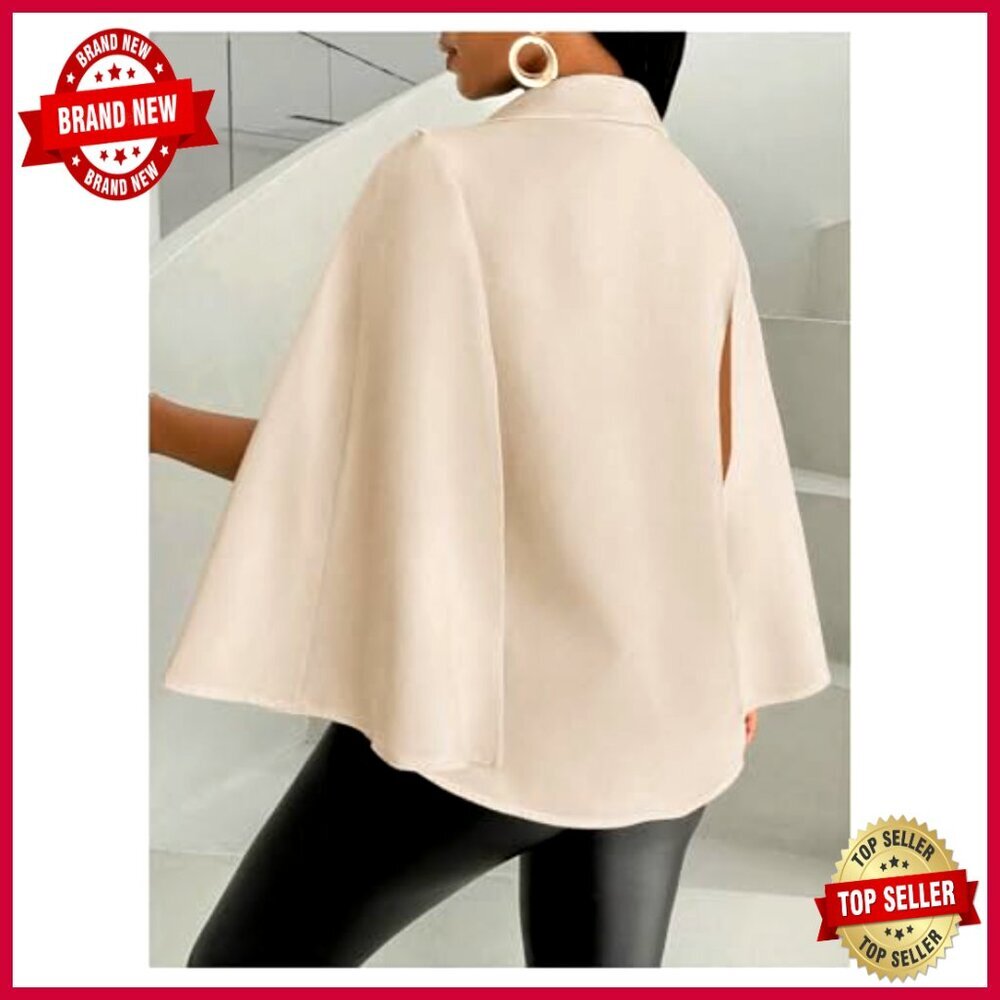 Cropped Cape Sleeve Blazer Jacket Open Front Lightweight Polyester Business - Picture 3 of 6